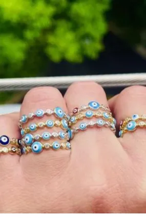 Evil Eye and Crystal Band Ring