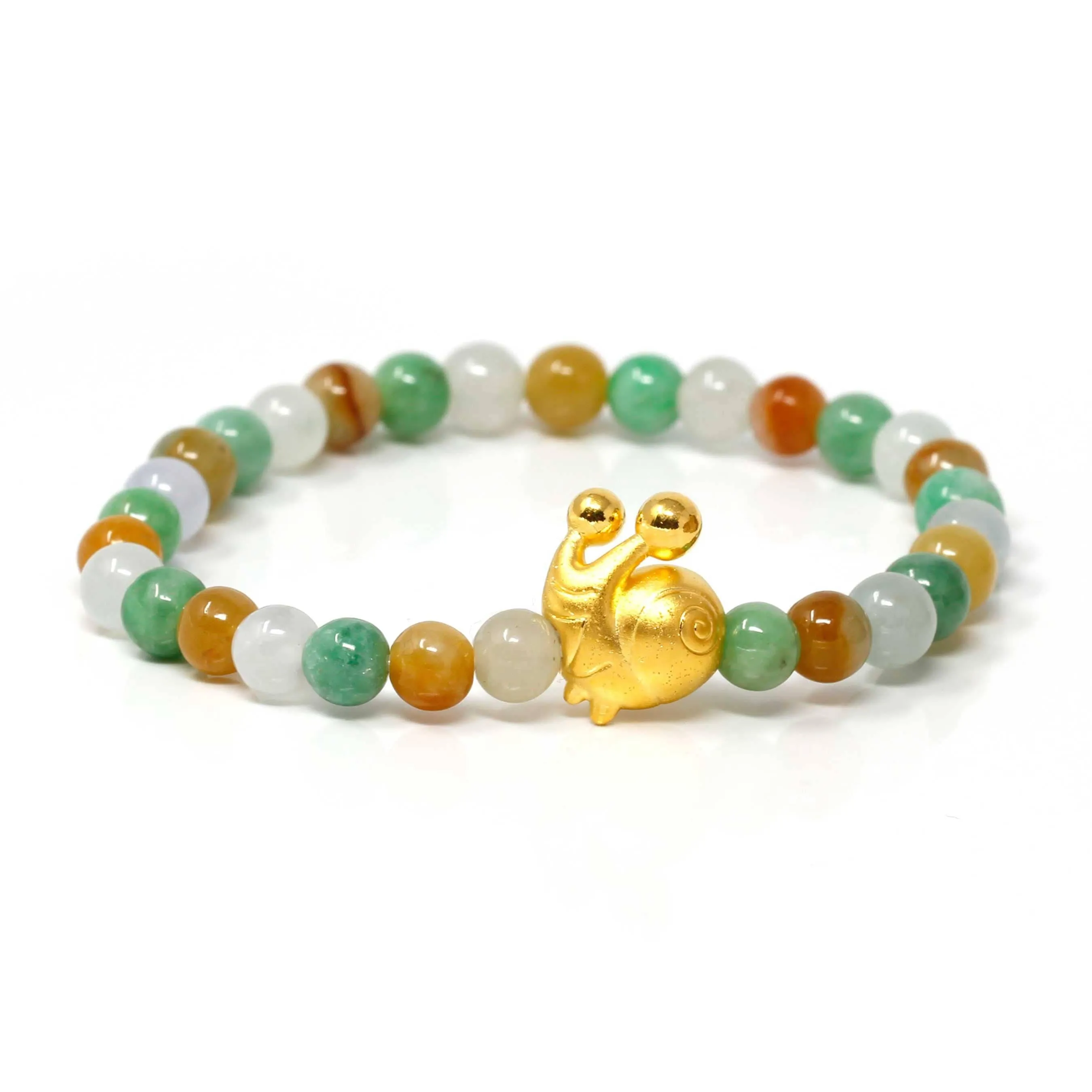 Genuine High-quality Jade Jadeite Bracelet Bangle with 24k Yellow Gold Snail Charm Colorful  #427