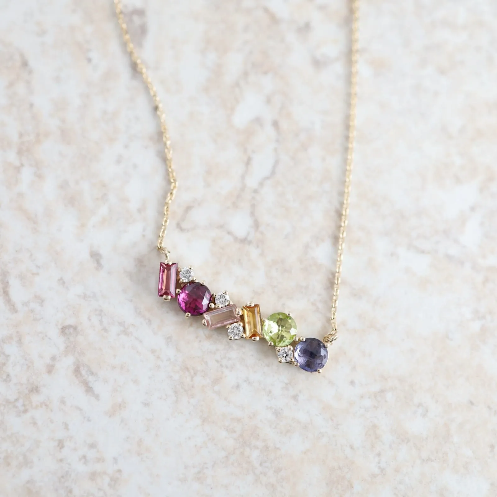 Gold Mixed Stone Topaz Bar Necklace