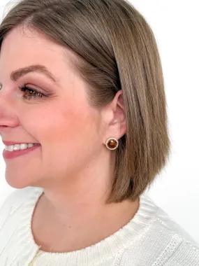 Golden Rhinestone Halo Stud Earrings