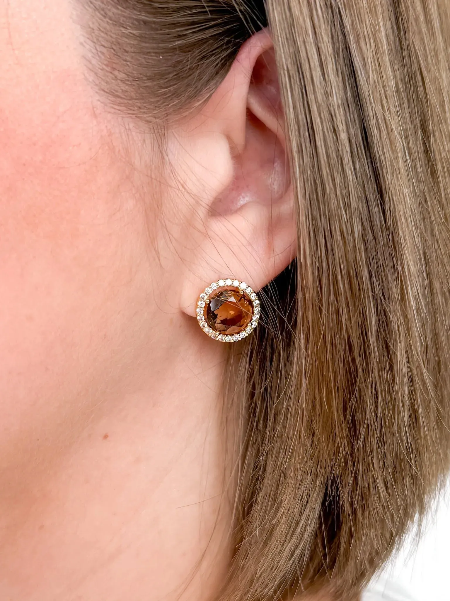 Golden Rhinestone Halo Stud Earrings