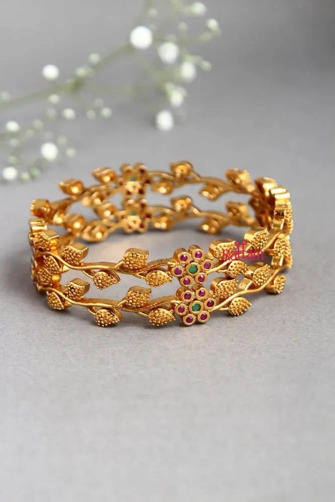 Goldtone Floral Leaf Bangle