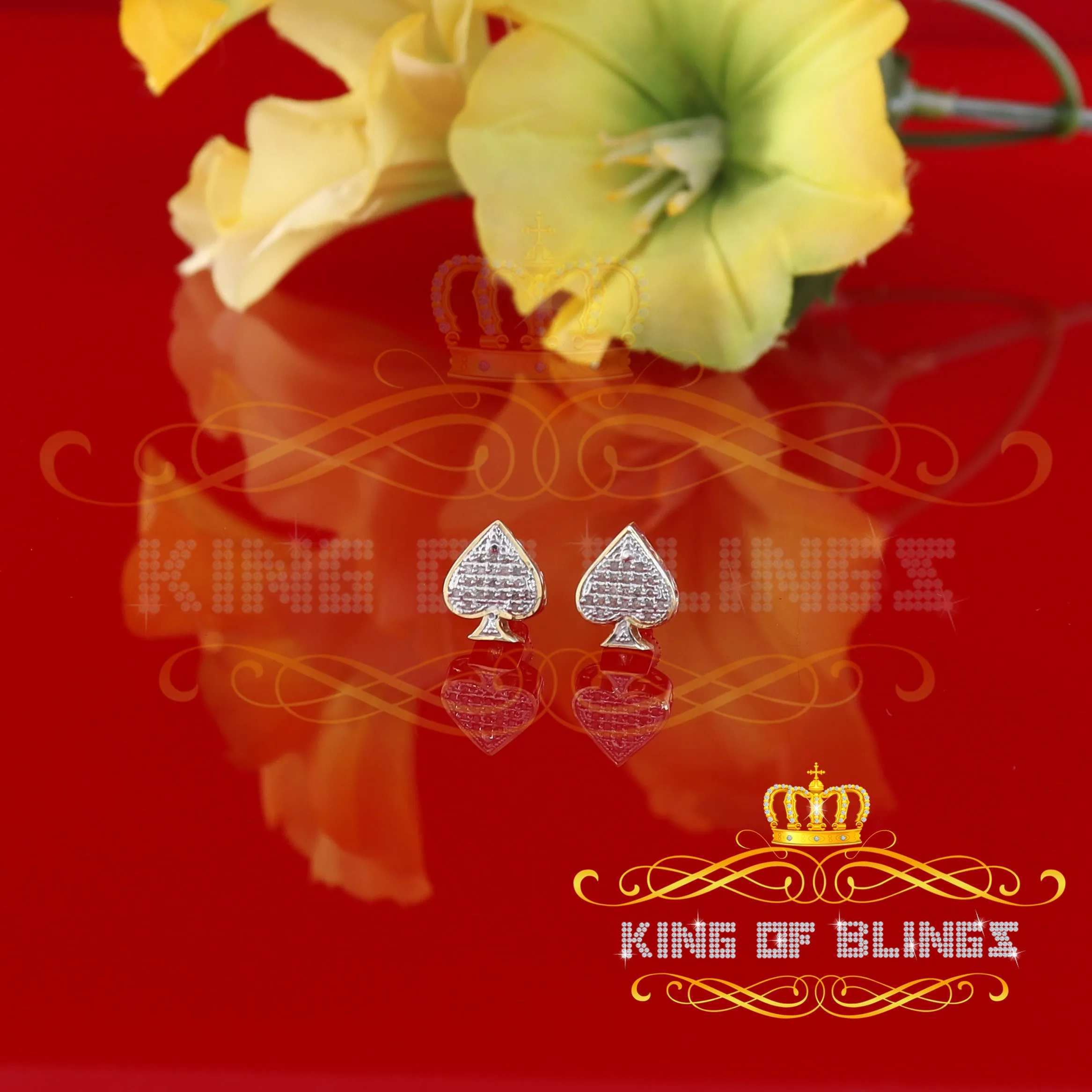 King of Blings-925 Sterling Silver Yellow 0.10ct Diamond For Women's / Men's Stud Heart Earring
