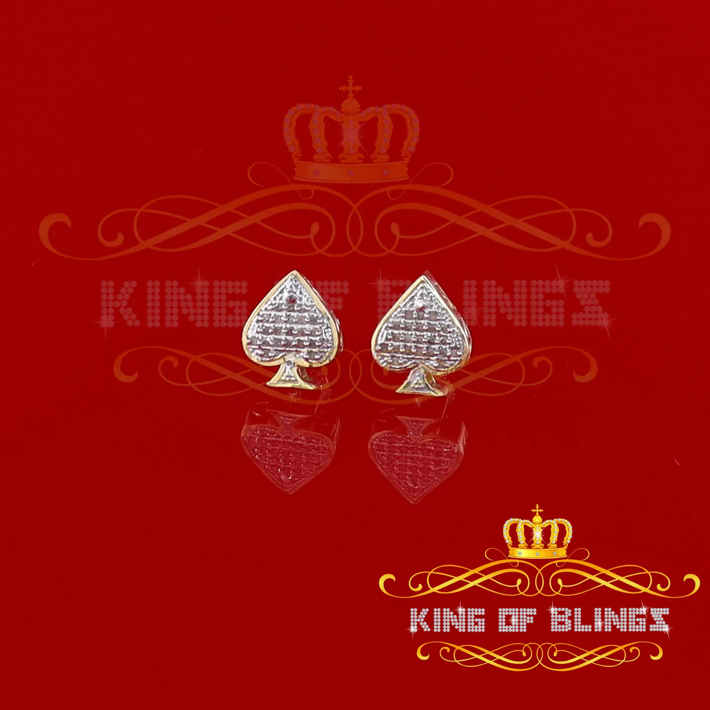 King of Blings-925 Sterling Silver Yellow 0.10ct Diamond For Women's / Men's Stud Heart Earring
