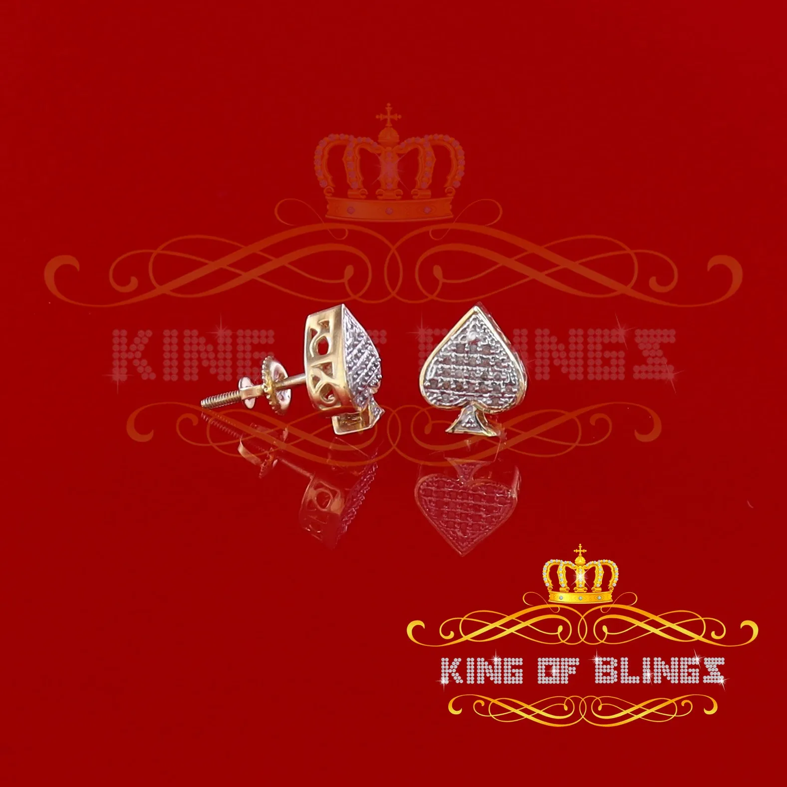 King of Blings-925 Sterling Silver Yellow 0.10ct Diamond For Women's / Men's Stud Heart Earring