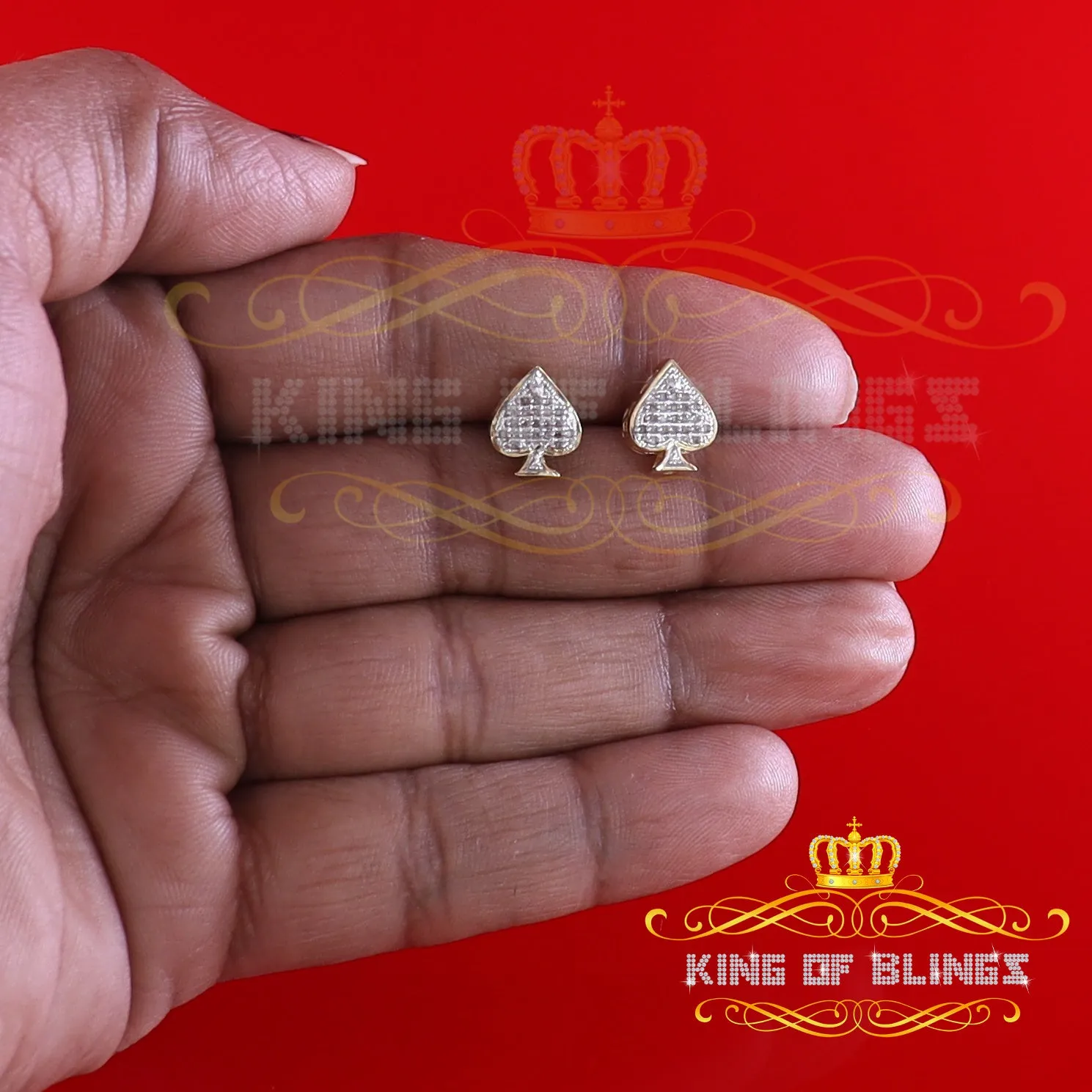 King of Blings-925 Sterling Silver Yellow 0.10ct Diamond For Women's / Men's Stud Heart Earring