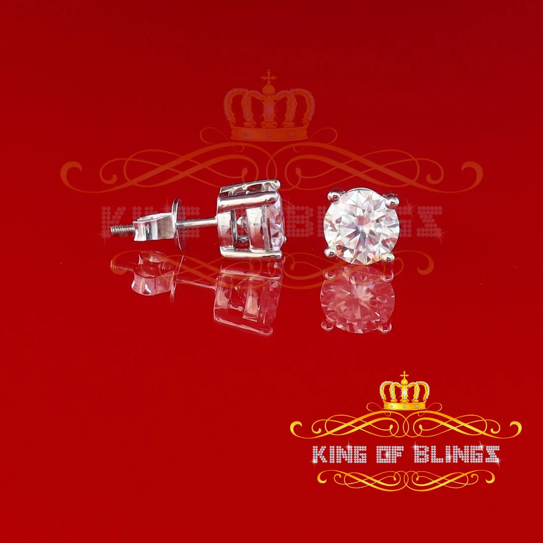 King of Bling's Mens & Womens stud 925 silver White 3.00ct VVS 'D' Moissanite Stud Earrings