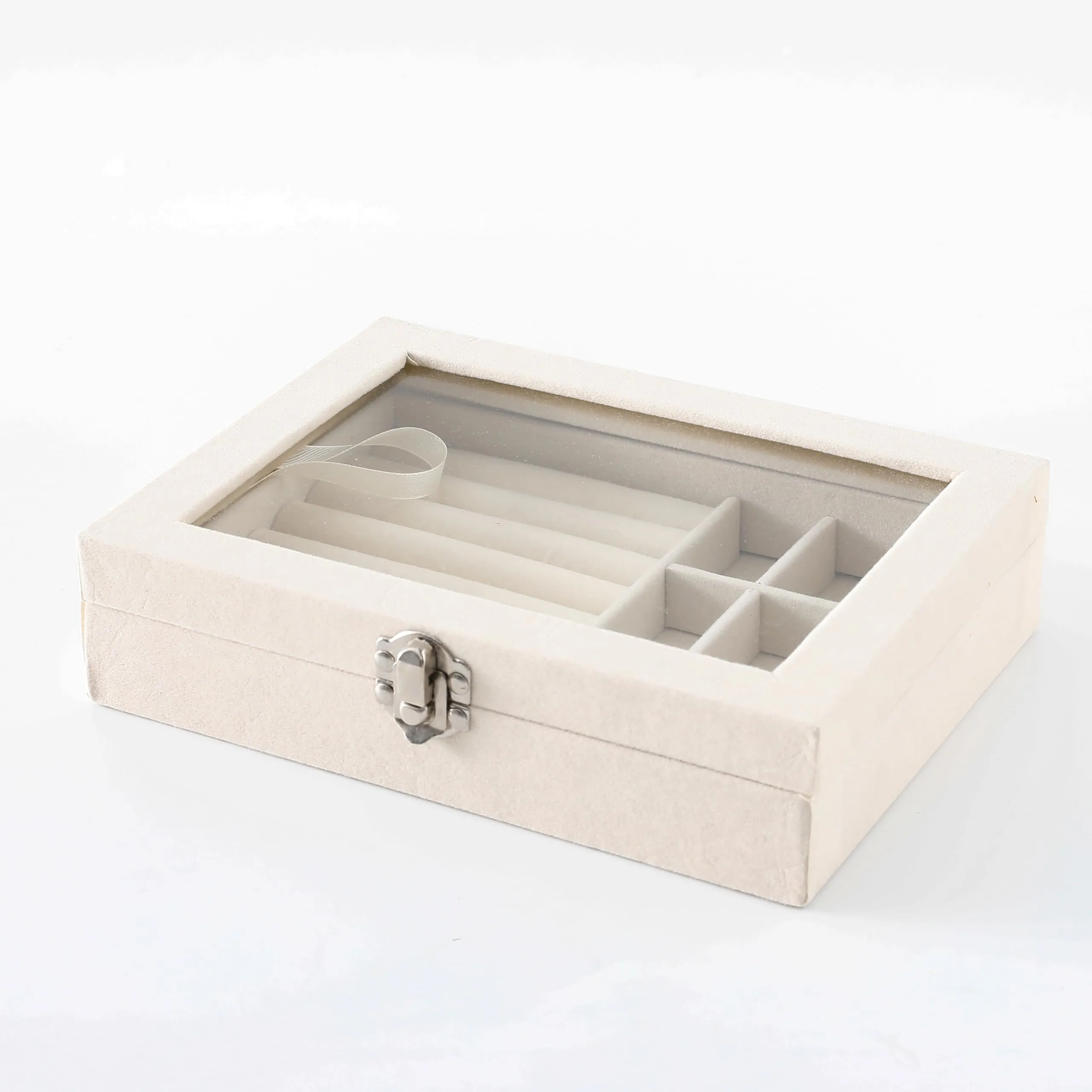 Kuber Industries Pack of 3 Velvet Jewelry Box Organizer | Jewelry Storage Box | Jewelry Organizer | Showcase Holder Dresser Organizer for Earring Necklace Bracelet Ring |YXX-019 | White