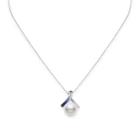 Mikimoto Ocean White Gold White South Sea Pearl and Blue Sapphire Necklace