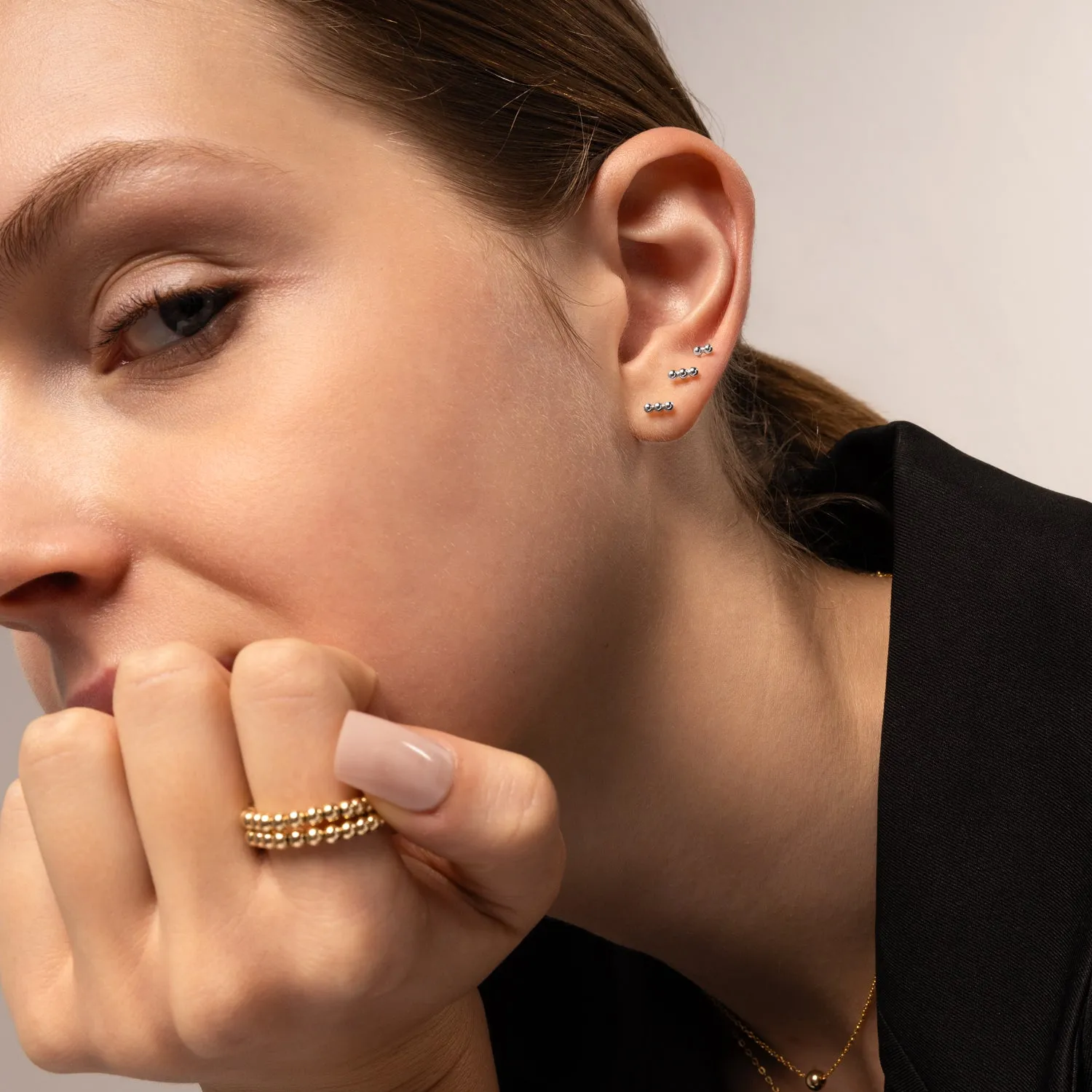 Mini Double Dot Bar Stud Earrings