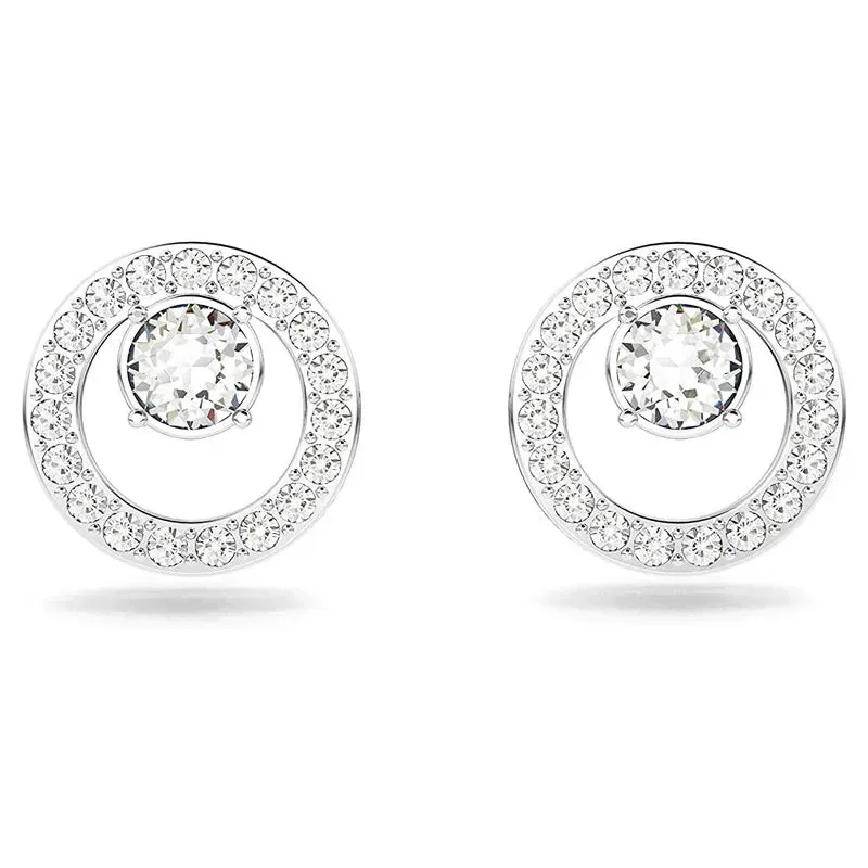 Ne'w Delicate Hollow Out Circle Stud Earrings Full Paved CZ Stone Simple Stylish Women's Earring Daily Collocation Accessories