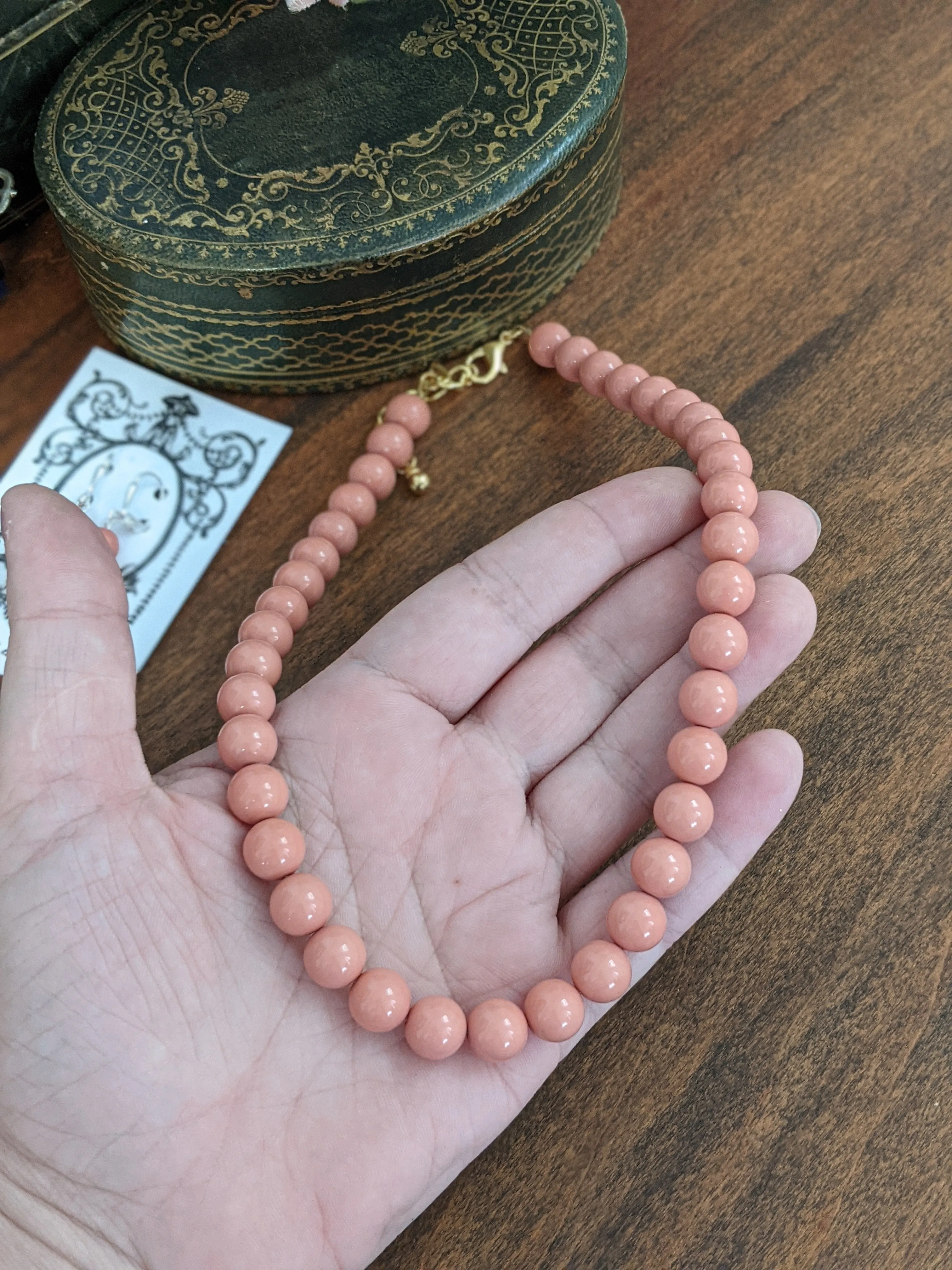 Pink "Coral" Pearl Beaded Necklace - Medium