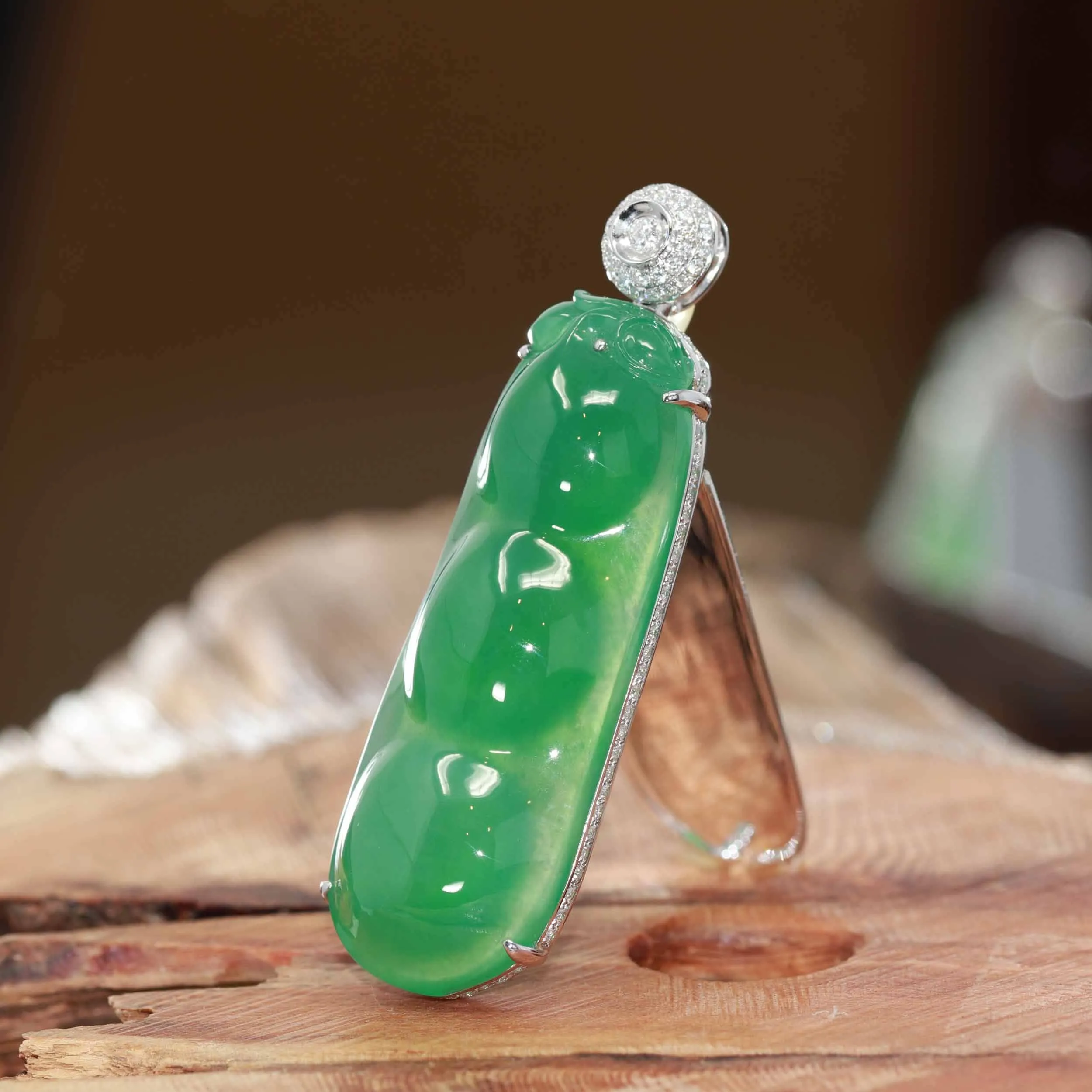 "Lucky Green Pea" High End Imperial Jadeite Baikalla Jewelry Signature Pendant