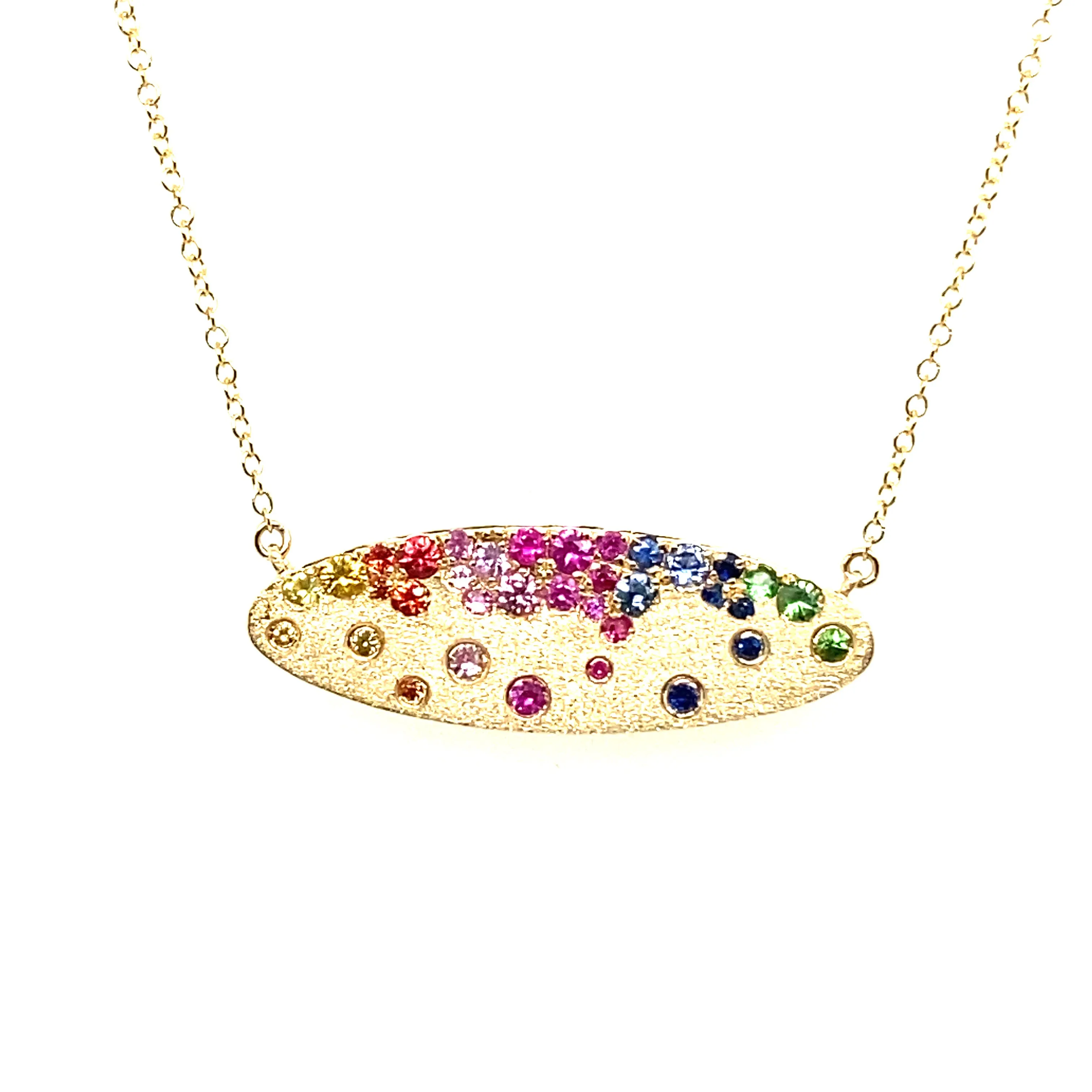 Rainbow Sapphire Oval Confetti Necklace