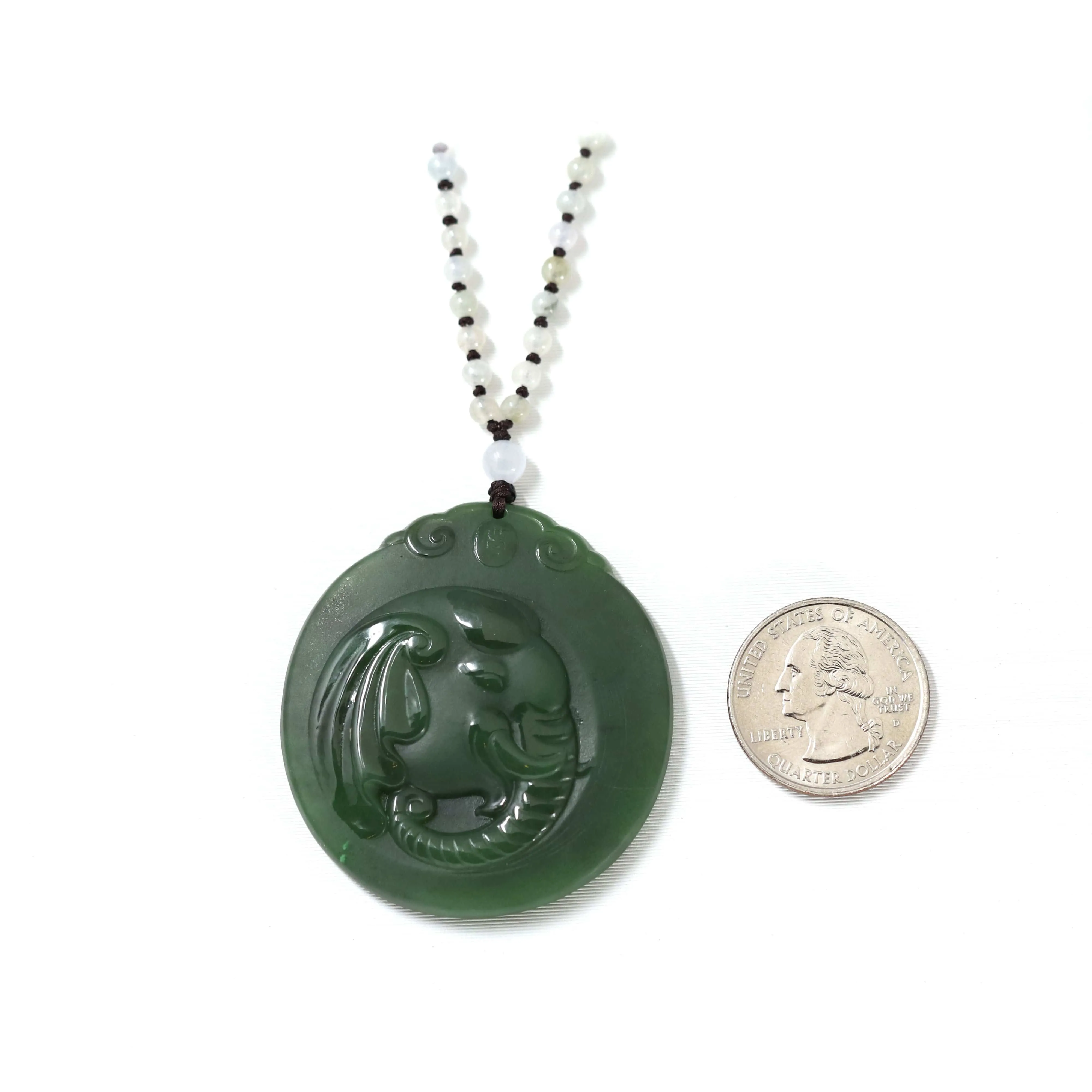 RealJade® "Lucky Jade Elephant" Nephrite Jade Necklace With Natural Jadeite Beads Necklace