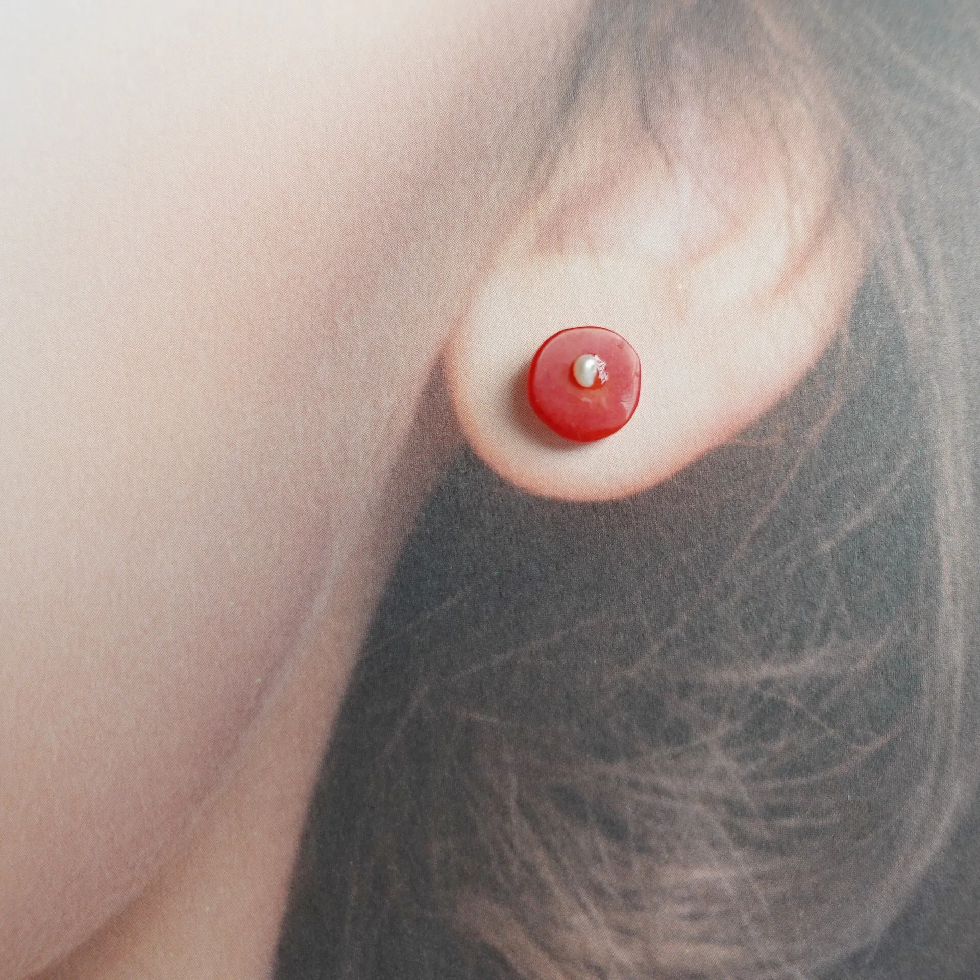 Red Coral Button Studs