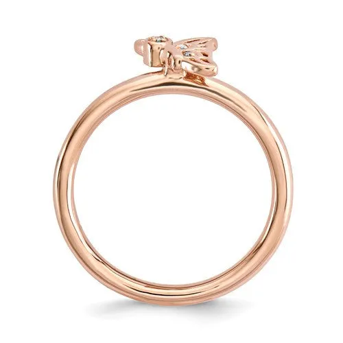 Rose Gold Sterling Silver Stackable Expressions Diamond Butterfly Ring