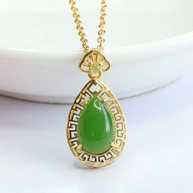 S925 Silver Natural Hotan Jade Jade Jasper Water Drop Necklac