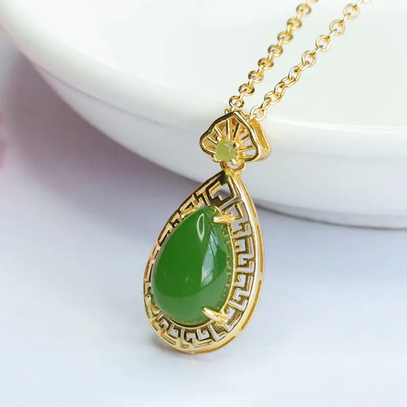 S925 Silver Natural Hotan Jade Jade Jasper Water Drop Necklac