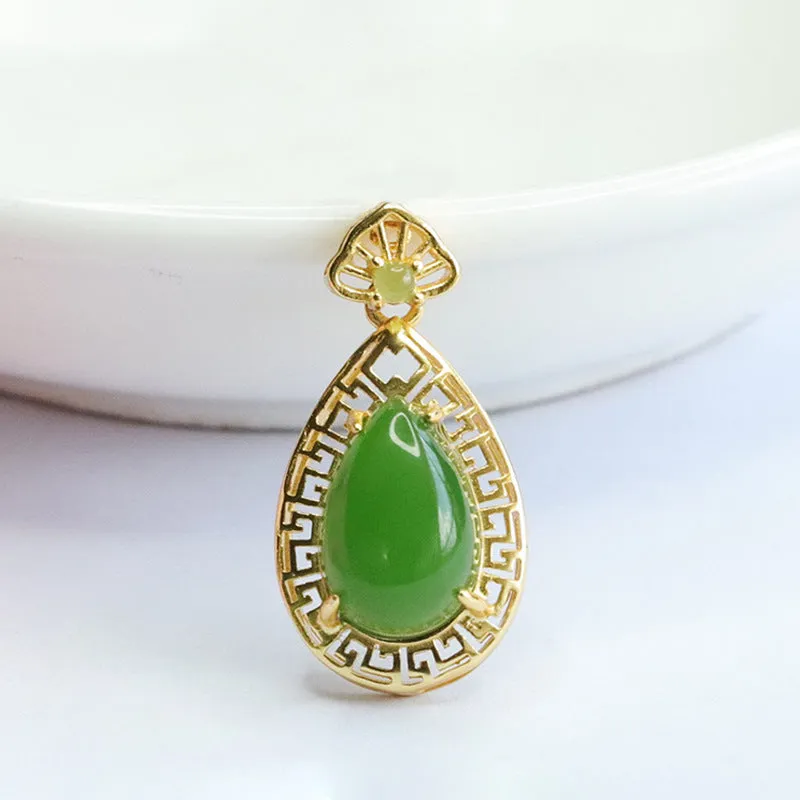 S925 Silver Natural Hotan Jade Jade Jasper Water Drop Necklac