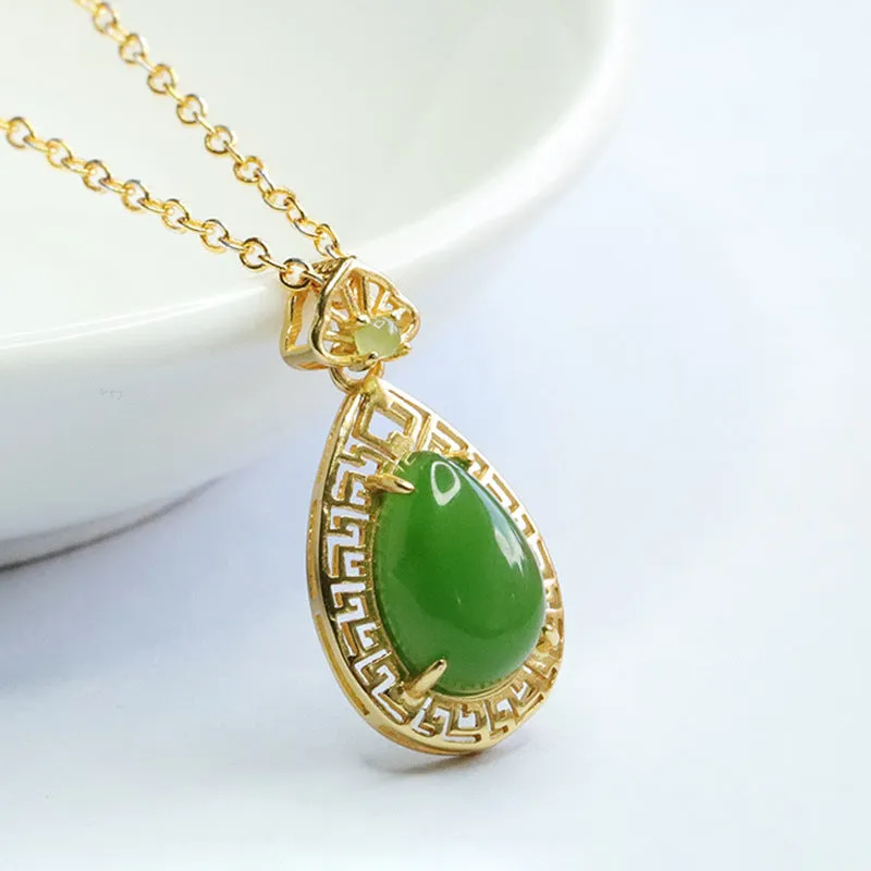 S925 Silver Natural Hotan Jade Jade Jasper Water Drop Necklac