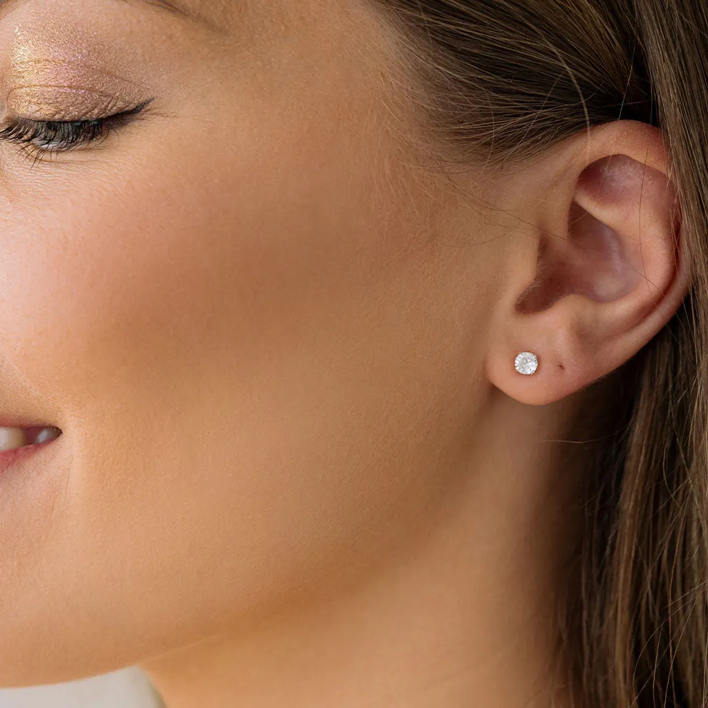 Silver Stud Earrings 4mm Round Crystal