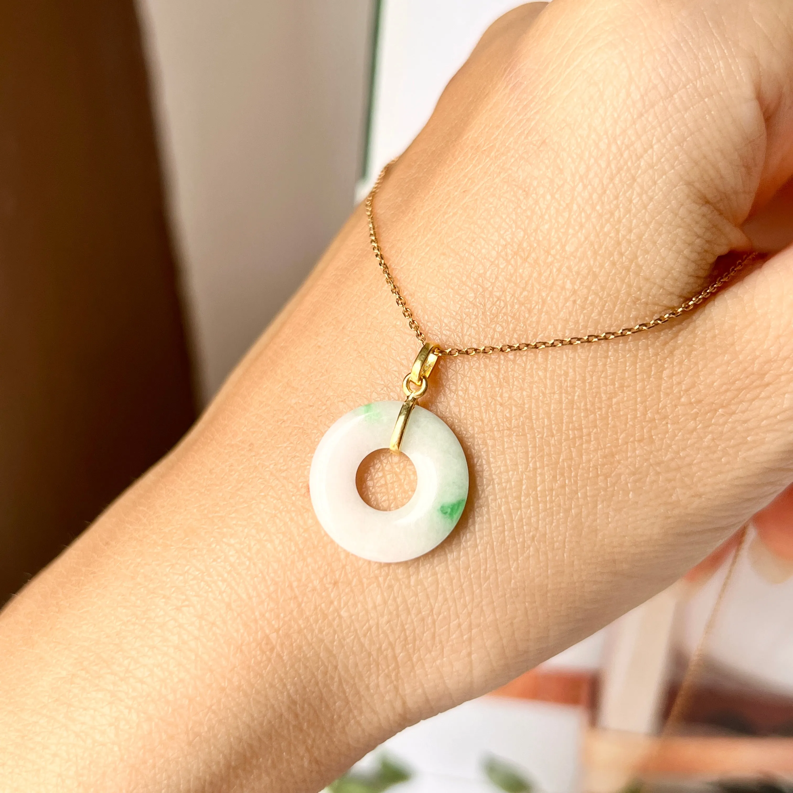 SOLD OUT: A-Grade Natural Moss On Snow Jadeite Ancient Coin Donut Pendant No.172272