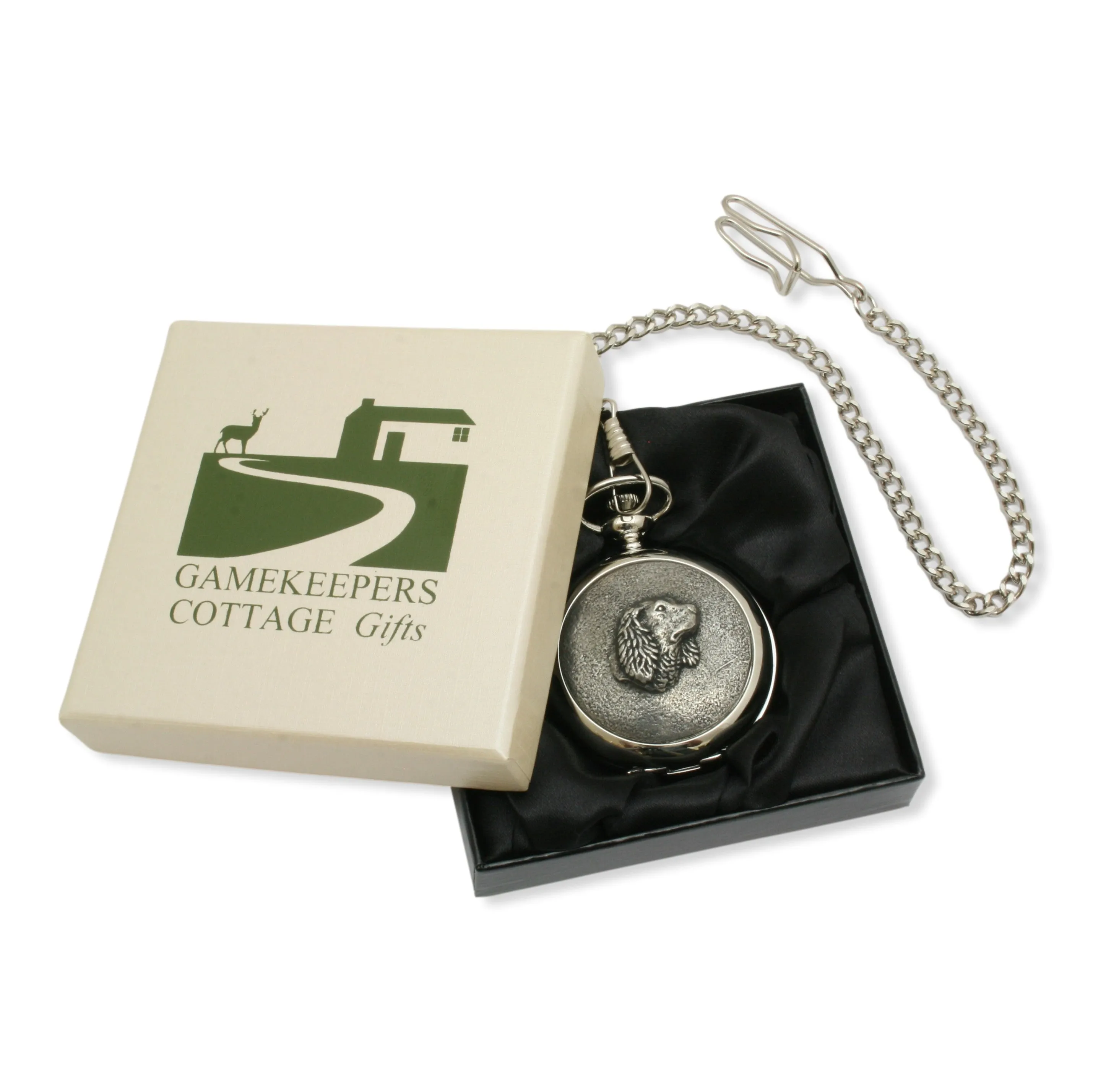 Spaniel Head Engraved Pocket Watch