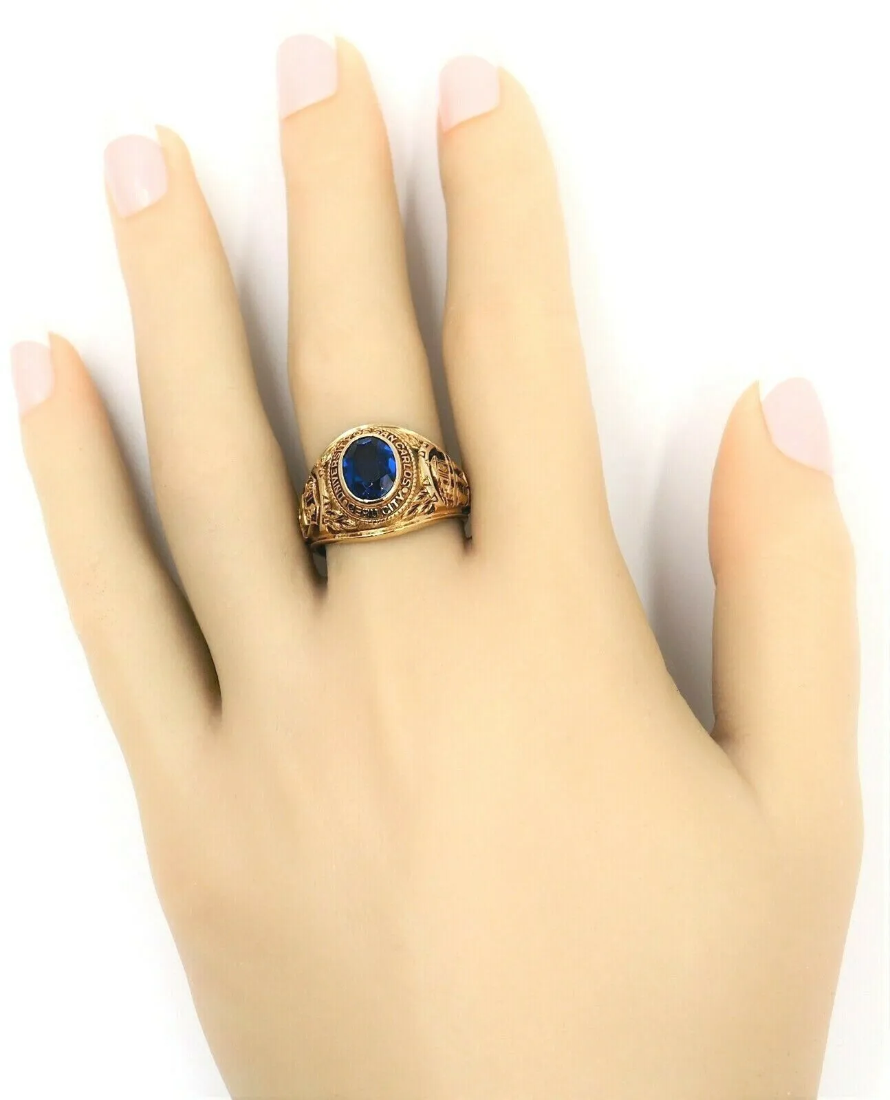 Spinel 9ct Yellow Gold Class Ring - Embossed San Carlos Cebu City University