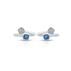 Square Blue Gemstone Silver Toe Ring with Flower Design