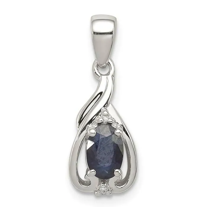 Sterling Silver Diamond & Gemstone Oval Pendants