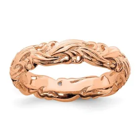 Sterling Silver Stackable Expressions Rose Gold Plated Carved Band