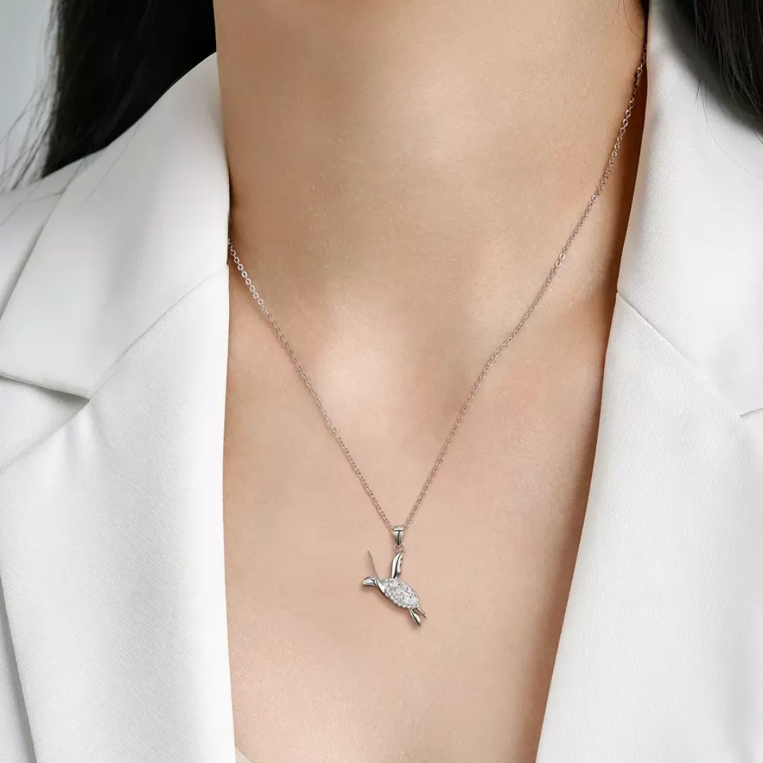 Swimming Sea Turtle Pendant Necklace Sterling Silver