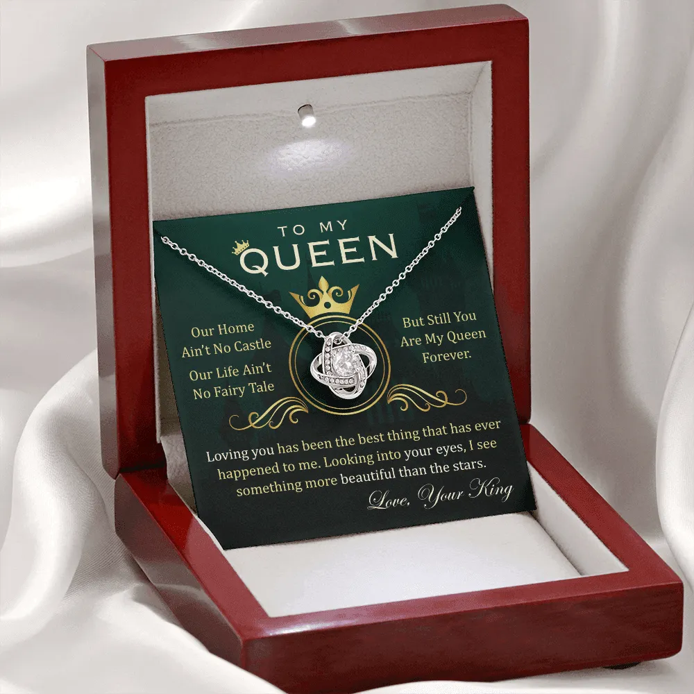 To My Queen Necklace - Anniversary Gift For Wife, Birthday Gift For Wife, You Are My Queen Forever Love Knot Necklace For Girlfriend