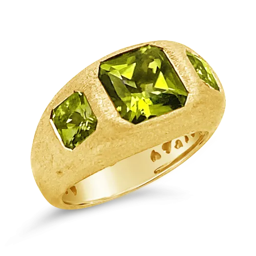 Triple Peridot & Yellow Gold Ring