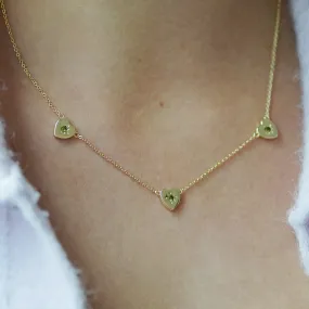 Triple Peridot Heart Charm Necklace