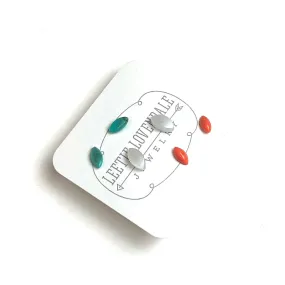 Turquoise White & Dark Peach Tiny Marquis Studs Earrings Set