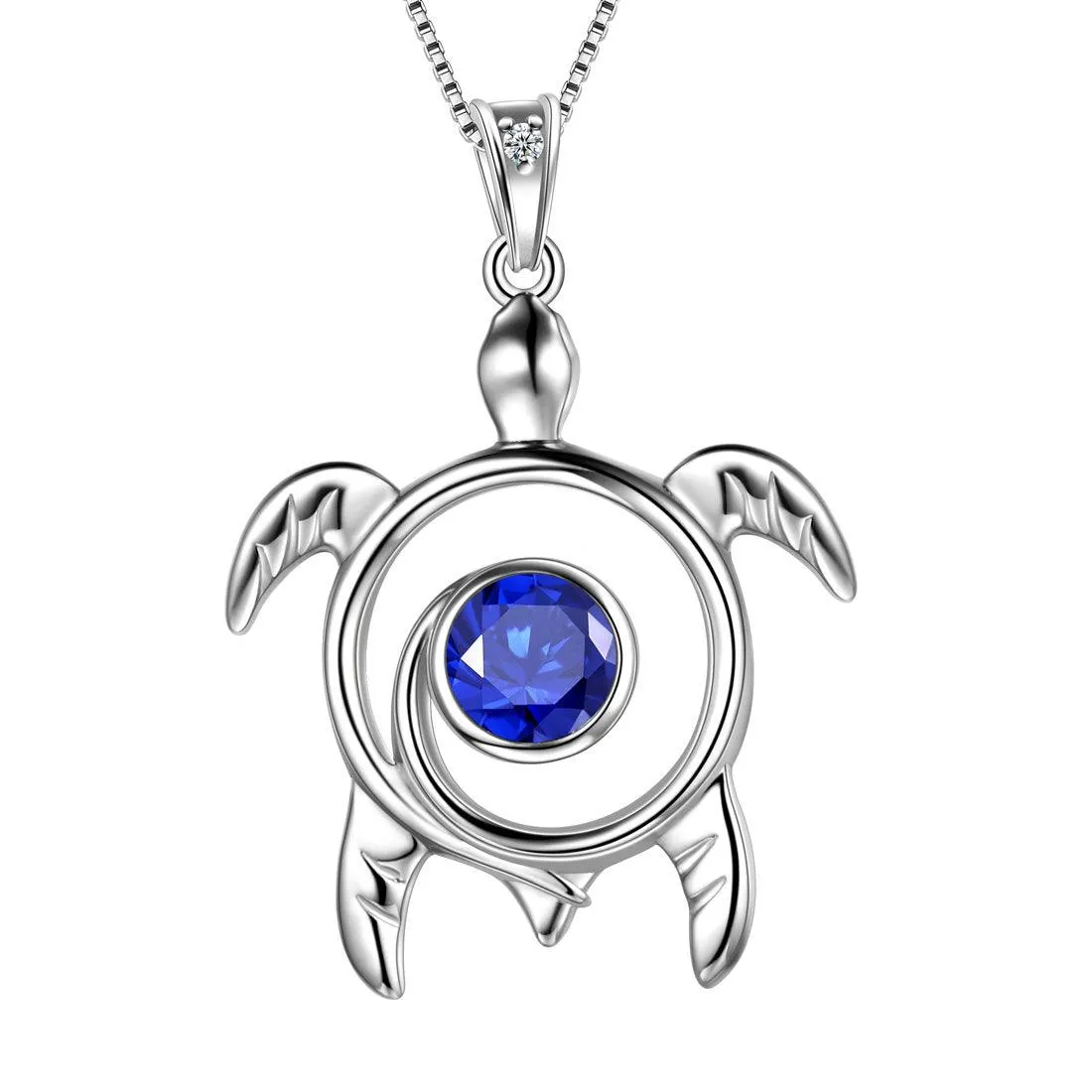 Turtle Birthstone September Sapphire Necklace Pendant Women Girls Jewelry Birthday Gift