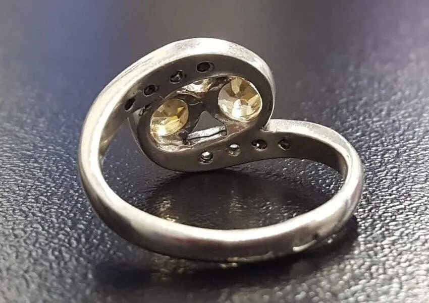 Two Stone Citrine Ring - Vintage Yellow Ring - November Birthstone Ring