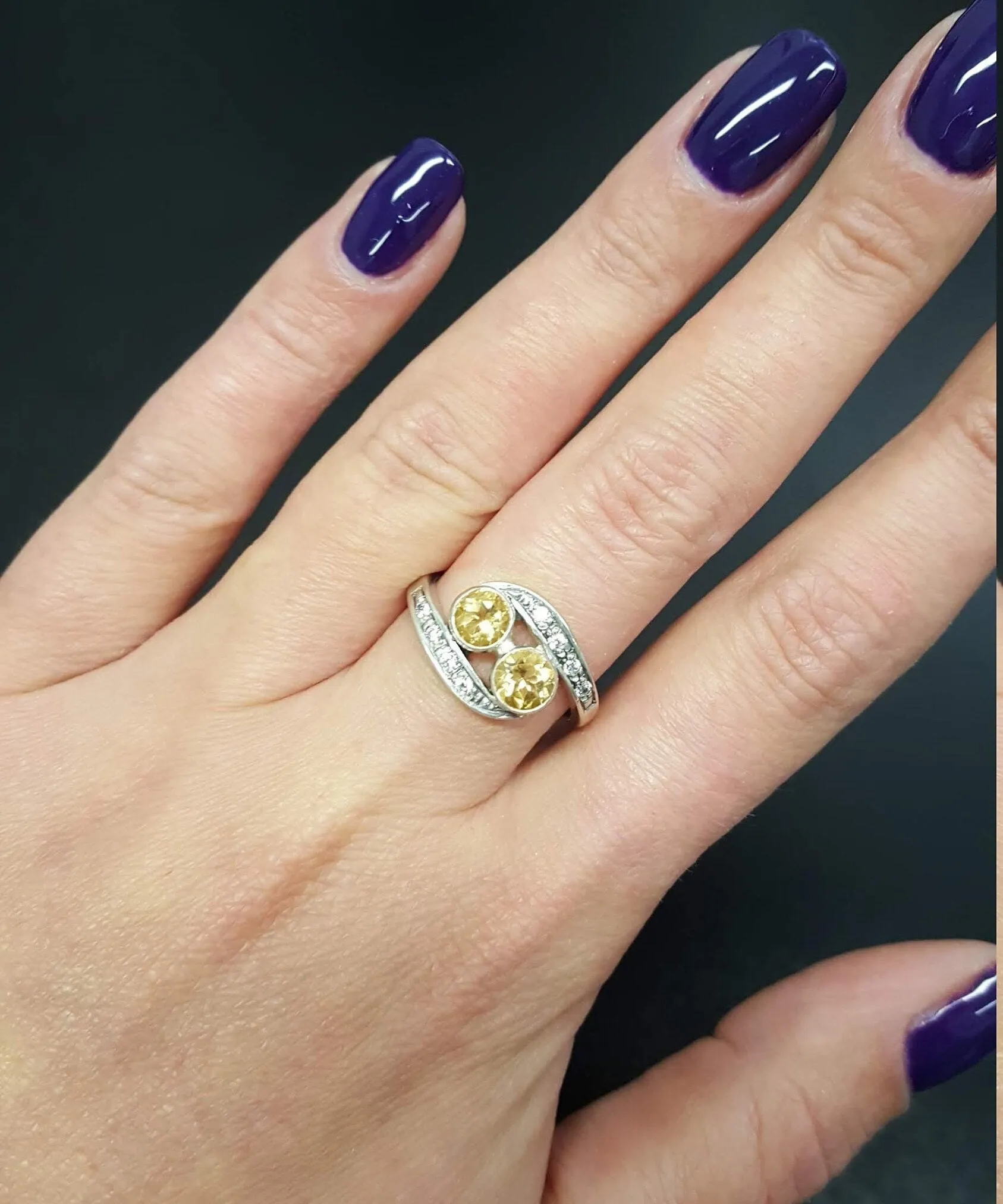 Two Stone Citrine Ring - Vintage Yellow Ring - November Birthstone Ring
