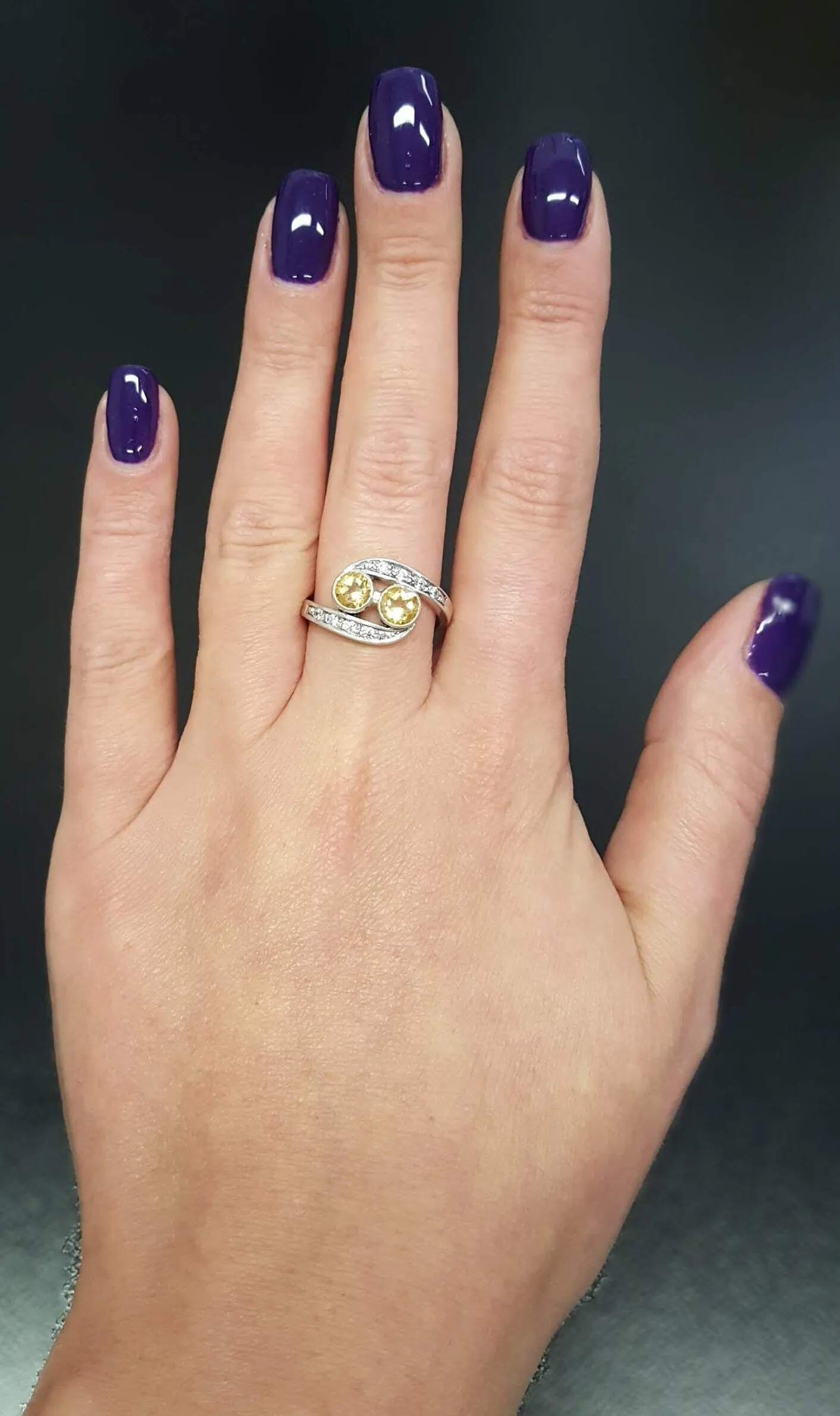 Two Stone Citrine Ring - Vintage Yellow Ring - November Birthstone Ring