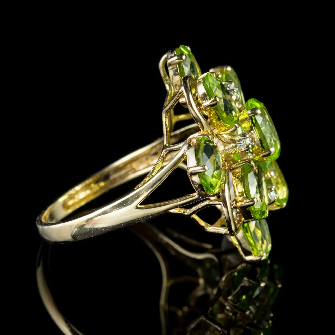 Vintage Peridot Diamond Cluster Ring 14Ct Gold Circa 1960