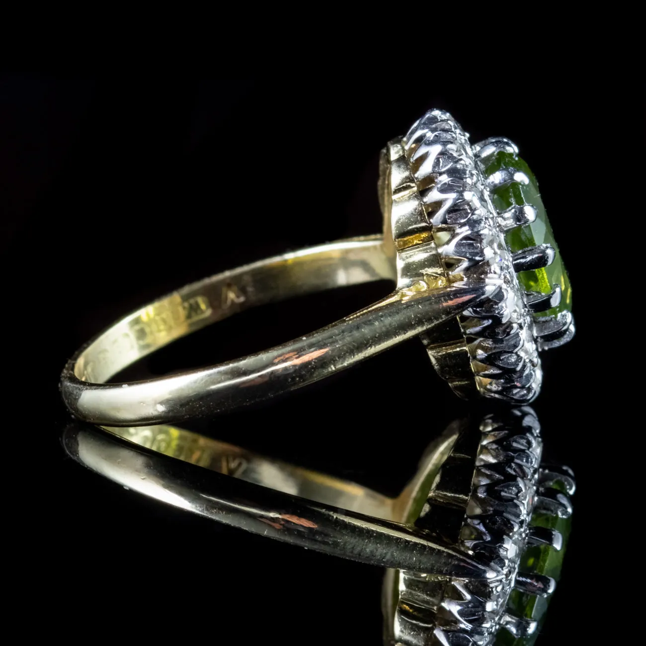 Vintage Peridot Diamond Cluster Ring 18Ct Gold Dated 1969